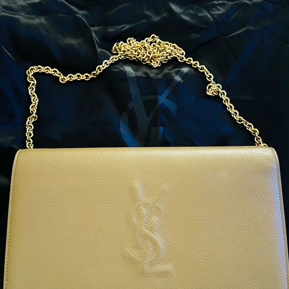 Yves Saint Laurent Khaki Belle de Jour Wallet on a Chain with Gold Chain - Picture 1 of 9